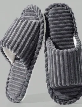 Pantuflas minimalistas de hombre, pantuflas de interior con rayas de pana de moda con punta abierta para hombre, aptas para otoño, invierno y todas l - Shein - FashionsVida