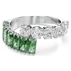 Anello Matrix, Taglio misto, Verde, Placcato rodio 50