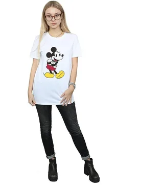 Women's Classic Mickey Mouse Cotton Boyfriend T-Shirt in White Size: 2XL - White - Size: 2XL - Disney - FashionsVida