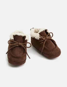 Baby Borg Lined Riptape Pram Boots Brown male - M&S - FashionsVida