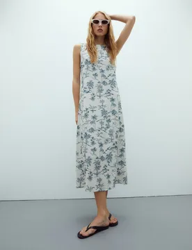 Vestido midi estampado cuello redondo sin mangas - Andam - FashionsVida