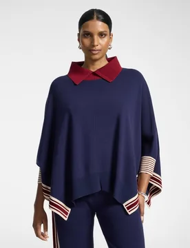 Poncho de mujer de punto con bordes a rayas ajuste oversize largo medio - Elena Miró - FashionsVida