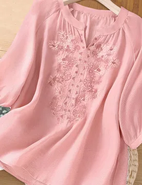 Blusa bordada de talla grande para mujer, estilo elegante bohemio-chic informal 5XL - Shein - FashionsVida