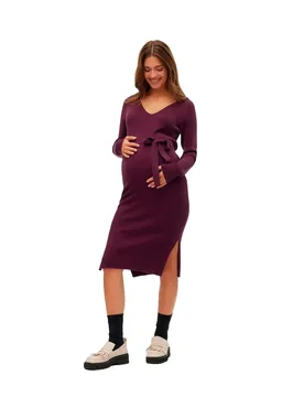 Vestito A Maniche Lunghe Saba Rib V-neck Belt Winetasting XL - Vero moda - FashionsVida