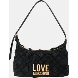 Bolso de hombro de piel acolchado con detalle metálico dorado de logo en el delantero