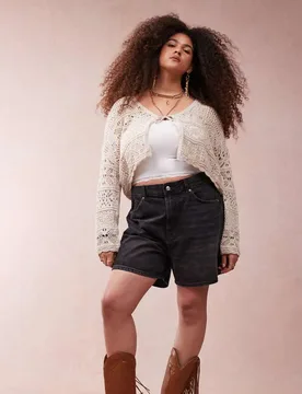 Womens Design Denim Dad Short In Wash Black - Size 18 Uk - ASOS Curve - FashionsVida