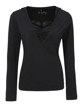 Langarmshirt - Lace Wickel Hoodie - L - für Damen - Größe L - schwarz - Frauen - female - ForPlay - FashionsVida