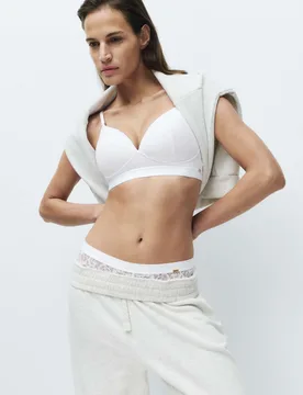 Lounge Rib & Lace Non Wired Plunge Bra A-E White female - Rosie - FashionsVida