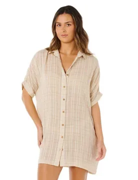 Robe Courte à Manches Courtes Paradise Check Cover-up Off White S - Rip curl - FashionsVida
