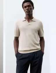 Pure Extra Fine Merino Wool Knitted Polo Shirt Stone male