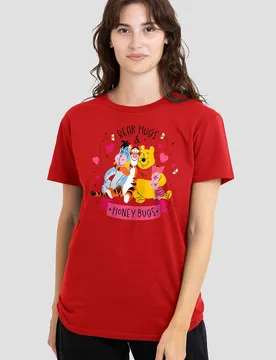 Women's Winnie The Pooh Bear Hugs T-Shirt, Red Size: Medium - Red - Size: M - Disney - FashionsVida