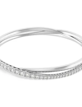 Bracciale rigido Hyperbola, Taglio Round, Bianco, Placcato rodio L - Swarovski - FashionsVida