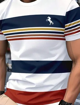 Camiseta deportiva casual para hombre - Patrón con forma de caballo blanco - Shein - FashionsVida