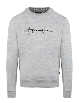 Mens Crew Neck Ribbed Collar Long Sleeve Sweatshirt In Grey - Size 2xl - Aquascutum - FashionsVida