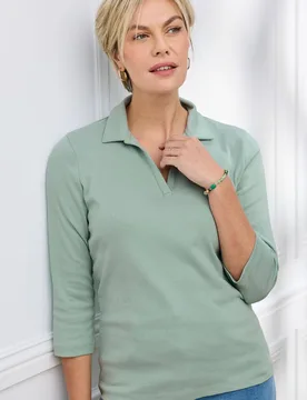 Women's Wrinkle Free 3/4 Collared Polo Top in Mint Size: 16 - Mint - Size: 16 - Cotton Traders - FashionsVida