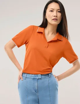 Poloshirt Wellenkante, normale Größen, Farbe Orange, 50, Hingucker: Wellenkante hautsympathische Viskose Damen - Walbusch - FashionsVida