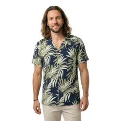 Camicia A Maniche Corte Beach Dark Beige M