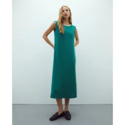 Vestido largo punto canalé modal cuello redondo