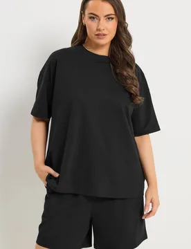 Women's Sweat T-Shirt & Short Set in Black Size: 18 - Black - Size: 18 - Yours - FashionsVida