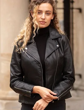 Women's 'Giulia' Veg Tanned Leather Biker Jacket in Black Size: 8 - Black - Size: 8 - Ashwood Leather - FashionsVida