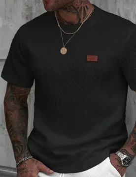 Camiseta de manga corta con cuello de canalé y estampado jacquard para hombre, un regalo excelente para el novio o el esposo, muy adecuada para el us - Shein - FashionsVida