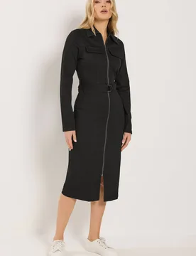Women's Tall Zip Denim Midi Dress in Black Size: 8 - Black - Size: 8 - Long tall sally - FashionsVida