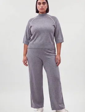 Women's Plus Size Blanket Stitch Detail Knitted Crop Sleeve Jumper in Grey Size: 2XL - Grey - Size: 2XL - Karen millen - FashionsVida