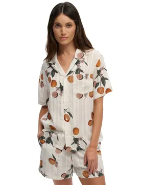 Camicia A Maniche Corte Beach Printed Citrus Cream Print 2XS - Superdry - FashionsVida