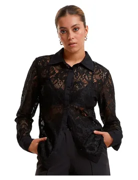 Chemisier à Manches Longues Lace Black 4XL - Urban classics - FashionsVida