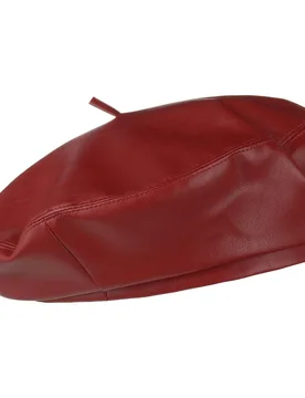 Faux Leather Beret by - bordeaux - Unisex - Size: L/XL (58-60 cm) - Lipodo - FashionsVida