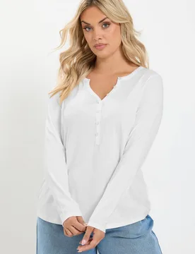 Women's Henley Long Sleeve T-Shirt in Ivory Size: 14 - Ivory - Size: 14 - Yours - FashionsVida