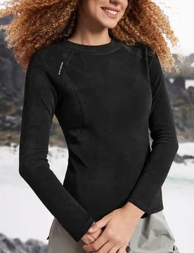 Camiseta de manga larga de felpa casual para deportes al aire libre para mujer, camiseta lisa de otoño/invierno, top ajustado de invierno para mujer - Shein - FashionsVida