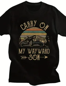Vintage Carry on My Wayward Son Graphic T-Shirt 100% Cotton O-Neck Short Sleeve Summer Casual Mens T-shirt Streetwear - Aliexpress - FashionsVida