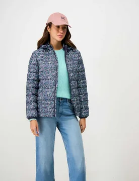 Lightweight Floral Zip Through Padded Jacket Navy Mix female - Crew Clothing - FashionsVida