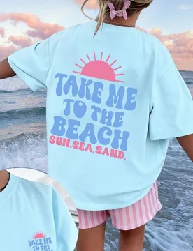 Pieza Camiseta de manga corta con gráfico de puesta de sol para niña preadolescente, top de verano para estudiante joven, ropa casual de calle, play - Shein - FashionsVida