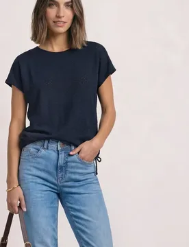 T-Shirt aus Spitze mit Rundhals female Blau - Street One - FashionsVida