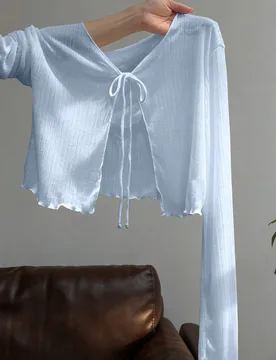 Vestido Camisola Estilo Francés Talla Grande con Capas y Volantes, Camiseta de Manga Larga para Cubrir, Top de Punto para Protección Solar de Verano - Shein - FashionsVida