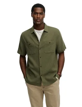 Camicia A Maniche Corte Merchant Textured Beetle Green S - Superdry - FashionsVida