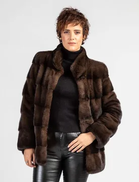 Abrigo de pelo de mujer corto de visón en horizontal - De la Roca - FashionsVida