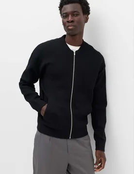 Air Yarn Knitted Bomber Jacket Black male - M&S - FashionsVida