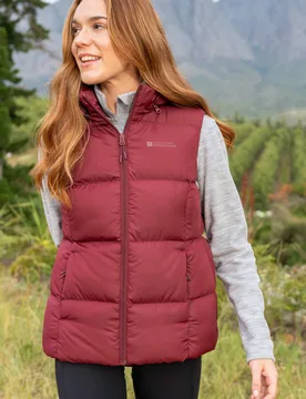 Womens 'Astral' Padded Gilet With Side Pockets Water Resistant Hooded Jacket Dark Red - Size 6 Uk - Mountain Warehouse - FashionsVida