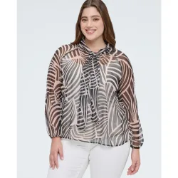 Blusa de mujer de georgette con estampado y lazo