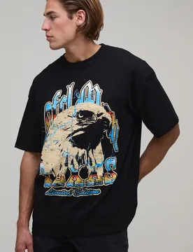 Mens Black Oversized Texas Eagle Print T-Shirt - boohooMAN - FashionsVida