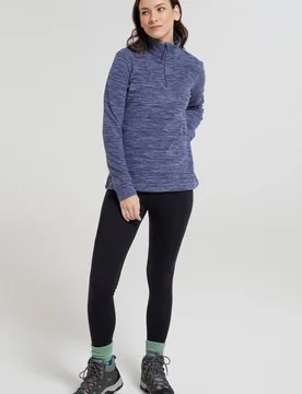 Women's Snowdon Fleece Top Quick Dry Half Zip Jumper in Dark Blue Size: 24 - Dark Blue - Size: 24 - Mountain Warehouse - FashionsVida
