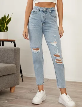 Jeans desgarro de talle alto S - Shein - FashionsVida