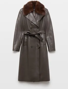 Trench efecto piel con pelo en cuello de mujer - Tintoretto - FashionsVida
