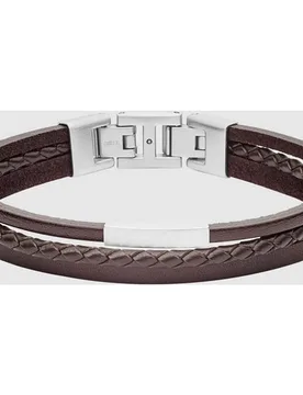 Pulsera de hombre townsman multihebra de acero en tono plateado y piel - Fossil - FashionsVida
