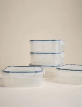 Set of 5 1.2L Square Clip Top Storage Boxes Black - M&S - FashionsVida