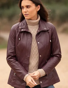 Womens Versatile Real Casual Jacket - Burgundy - Size 20 Uk - Ashwood Leather - FashionsVida