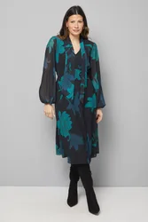 Womens Black Floral Pussybow Tie Neck Midi Dress - Size 10 Uk
